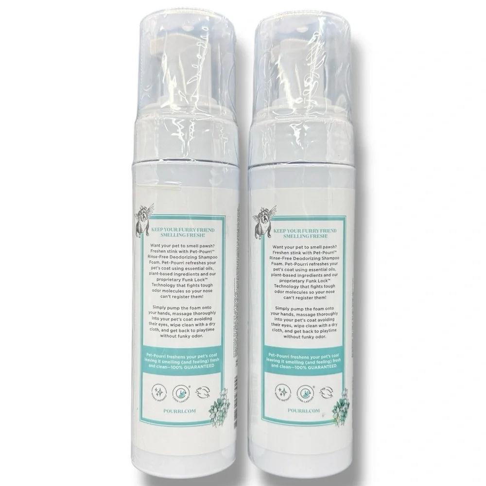 2x Pet-Pourri Rinse Free Dog Shampoo Foam Deodorizing Dry Wash For Pets 6oz Each